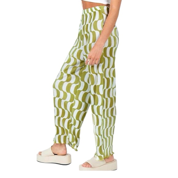 Princess Polly Women's Green and White Trousers Size 4 - Picture 2 of 4